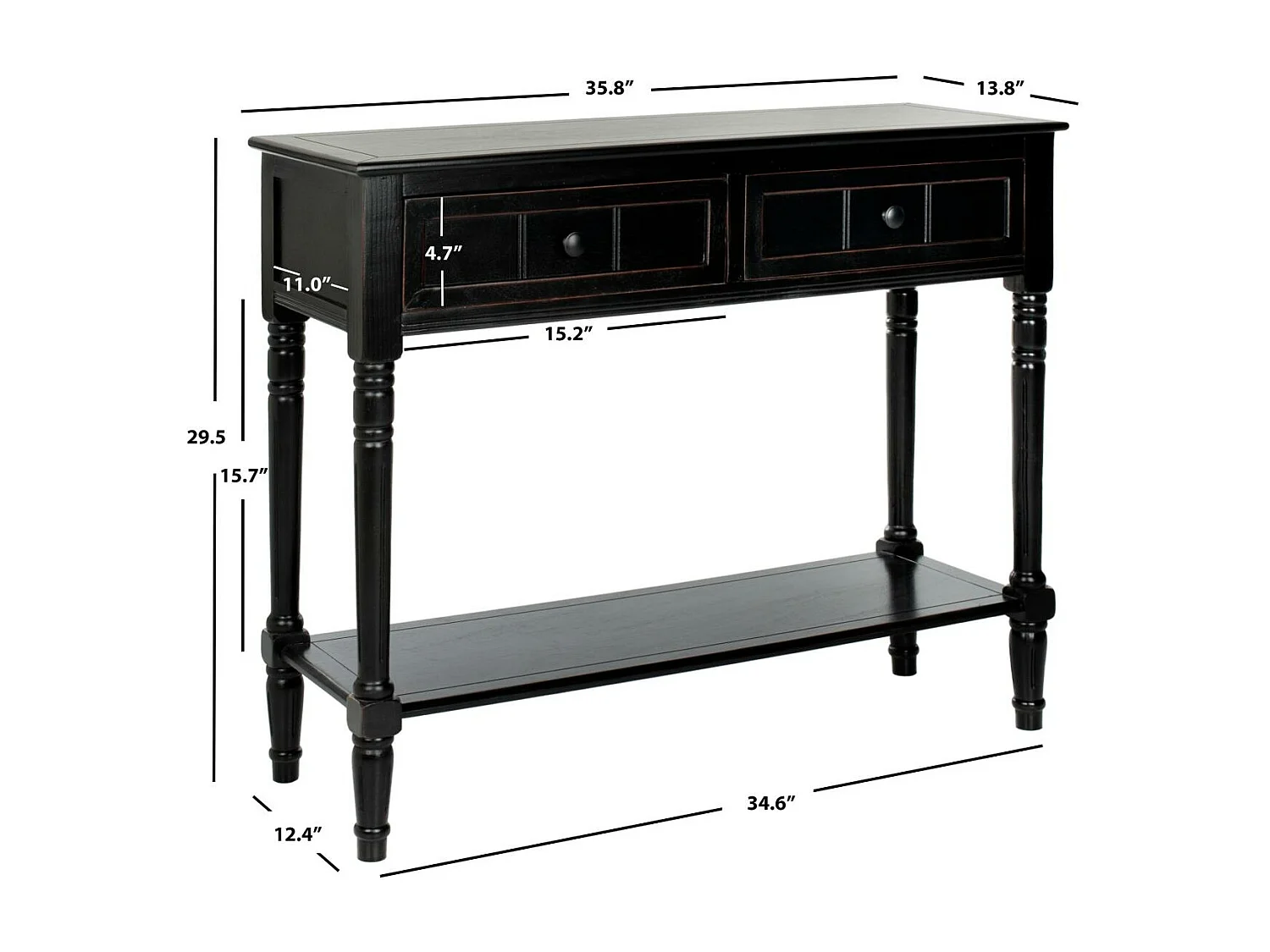 Table d'appoint Distressed et noir 35 X 91 X 73.66 cm - Margarite