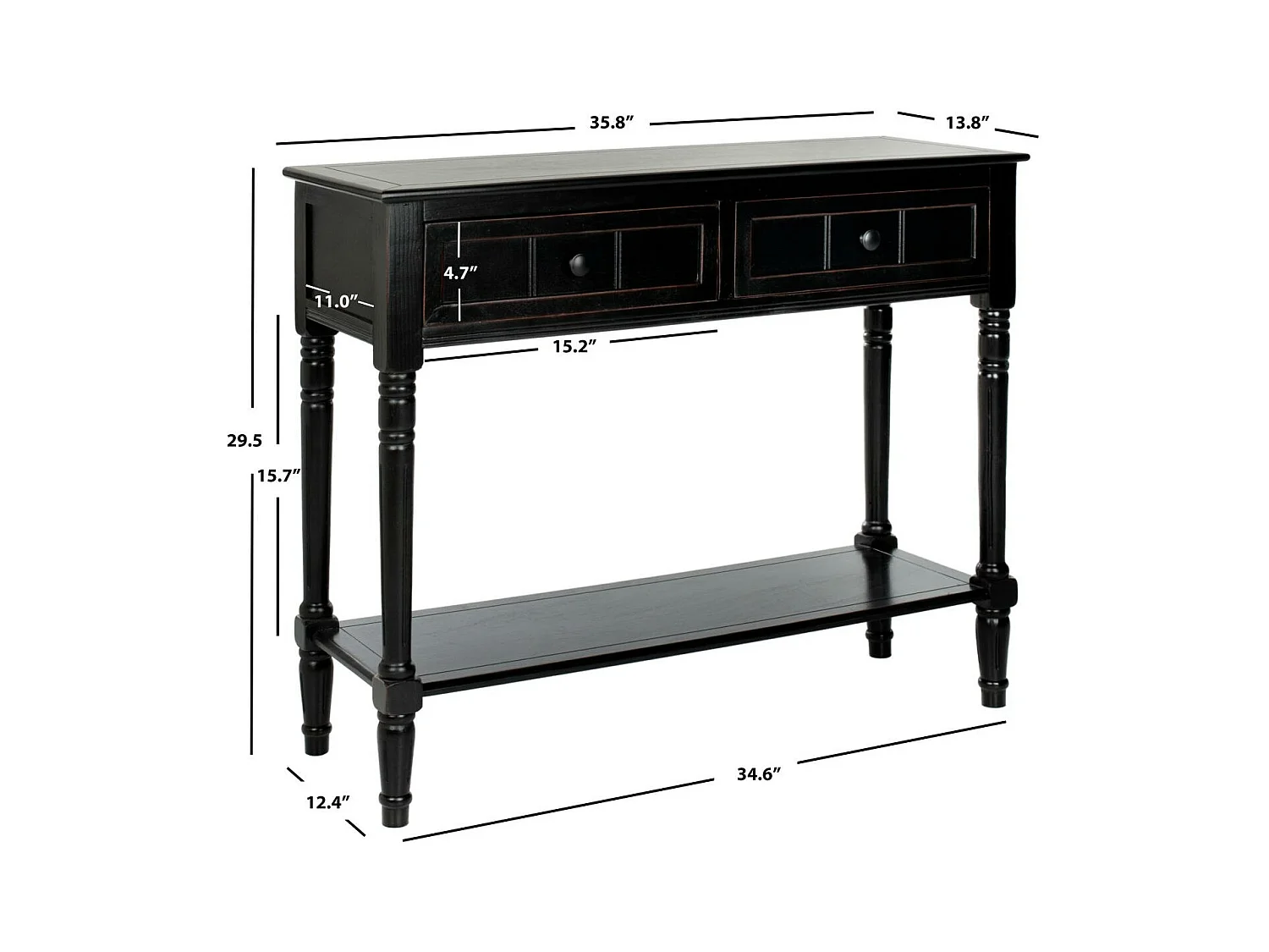 Table d'appoint Distressed et noir 35 X 91 X 73.66 cm - Margarite