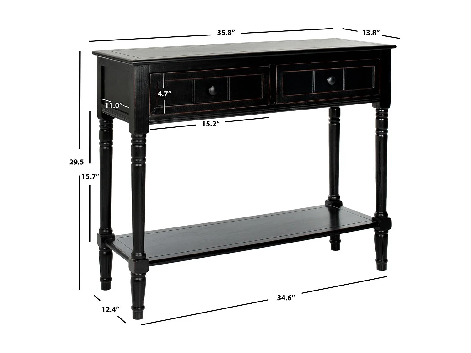 Table d'appoint Distressed et noir 35 X 91 X 73.66 cm - Margarite