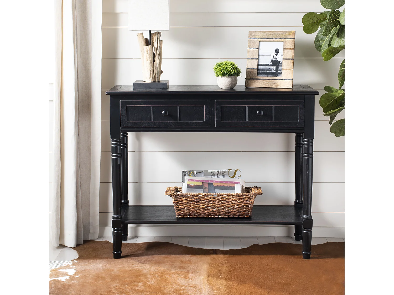 Table d'appoint Distressed et noir 35 X 91 X 73.66 cm - Margarite