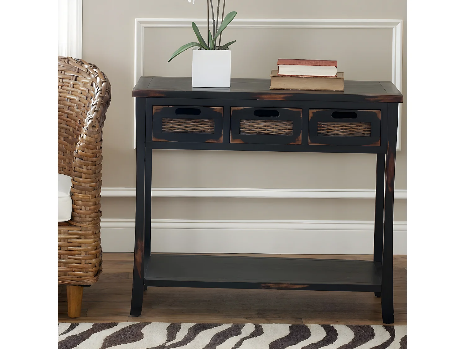 Table d'appoint Distressed & Black 36 X 86 X 76.2 cm - Laverna