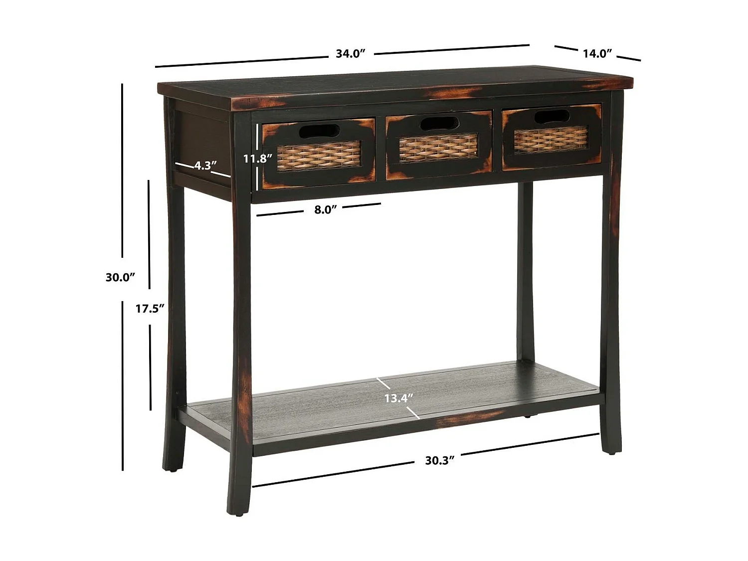 Table d'appoint Distressed & Black 36 X 86 X 76.2 cm - Laverna