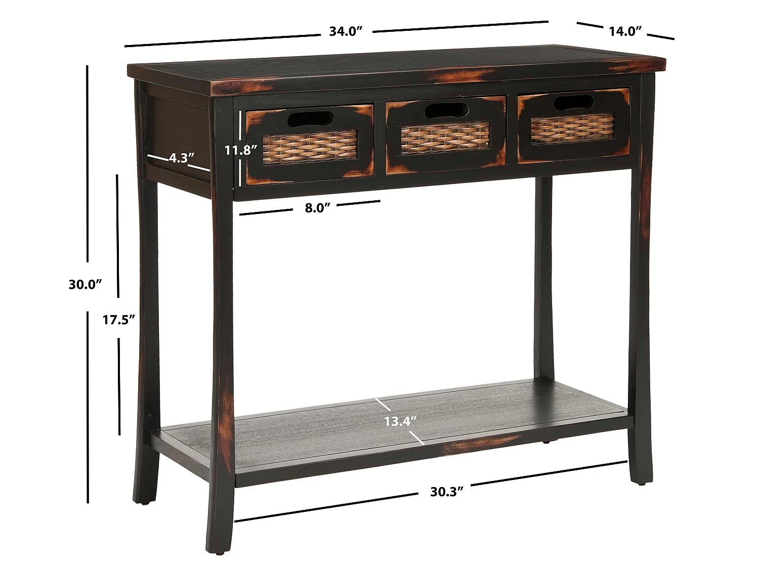 Table d'appoint Distressed & Black 36 X 86 X 76.2 cm - Laverna