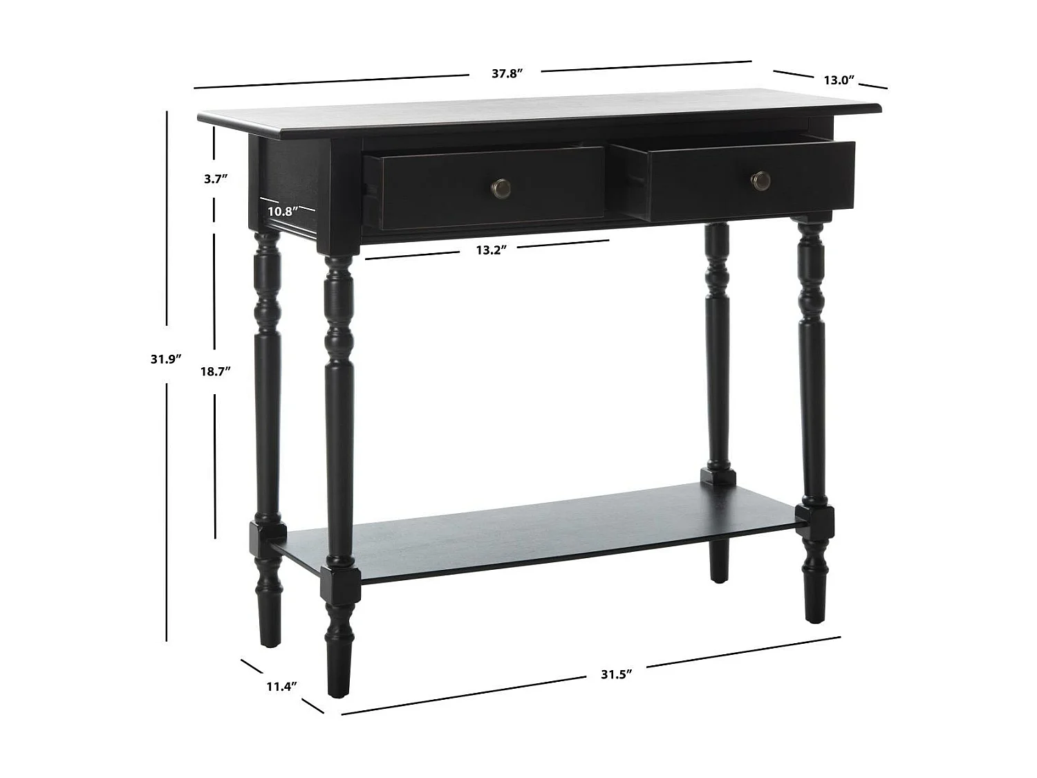 Table d'appoint Distressed et noir 33 X 96 X 78.74 cm - Eathel