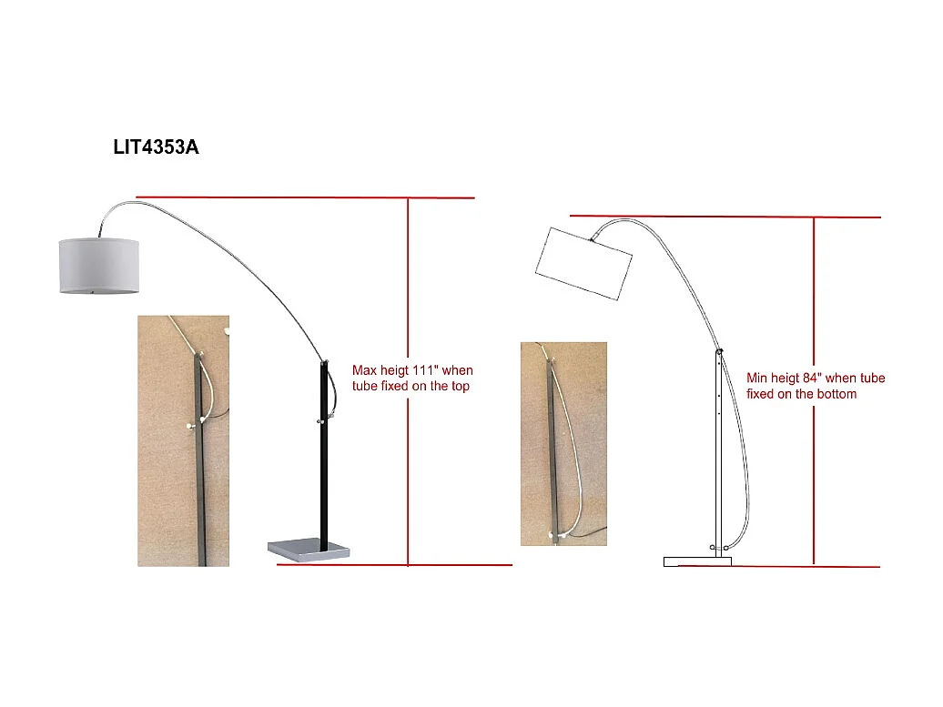 Lampadaire Chrome et noir 46 X 168 X 213.36 cm - Maebell