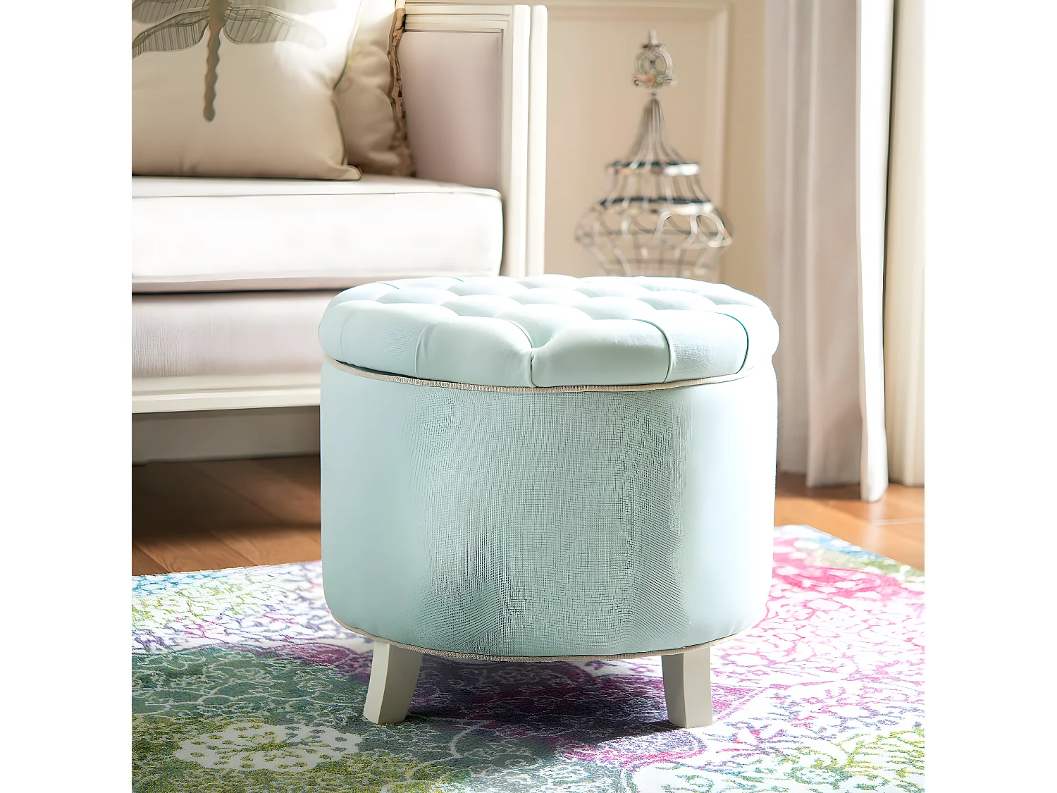 Banc & Ottomane Bleu œuf de mer 53 X 53 X 49.78 cm - Cathy