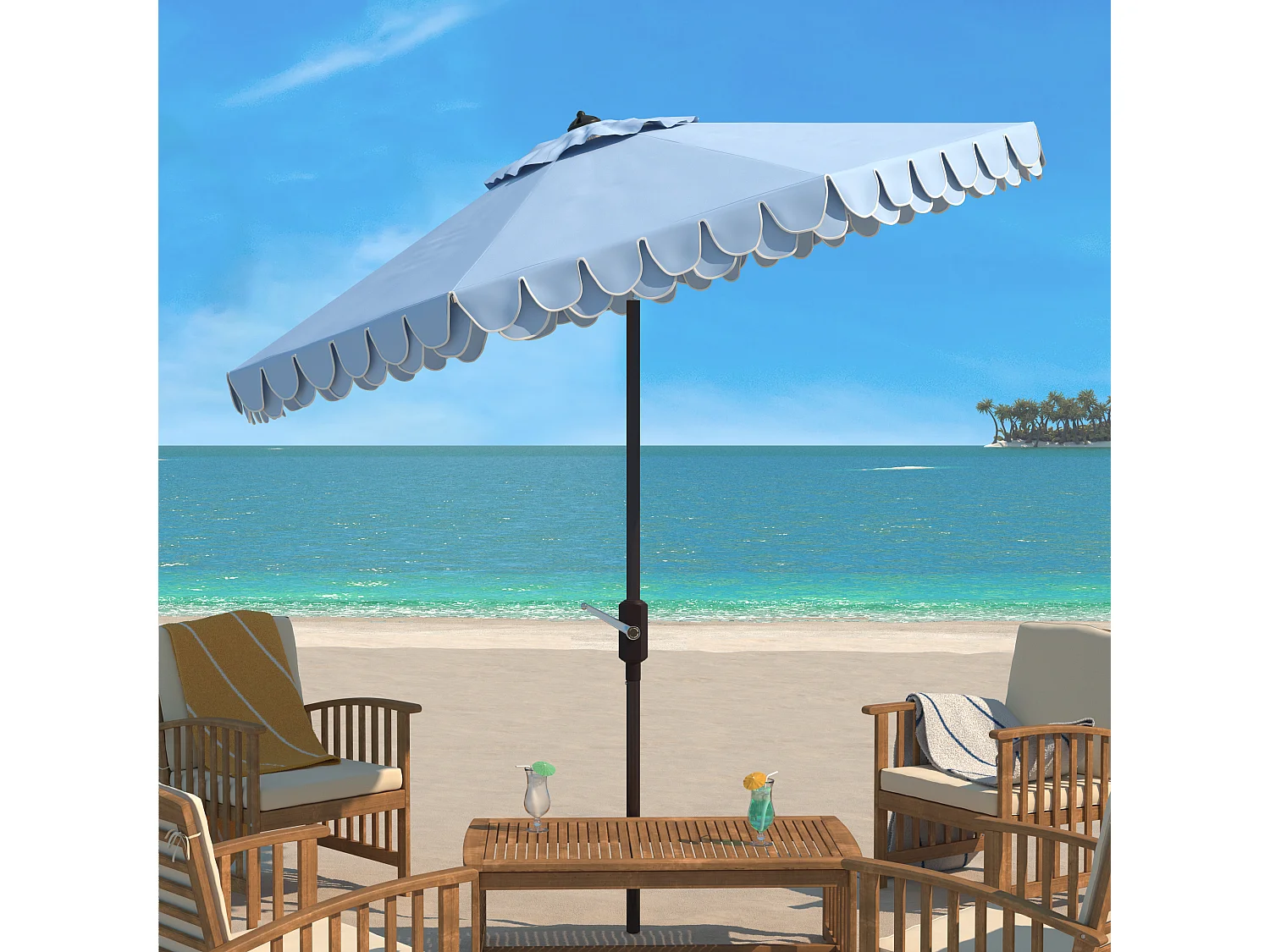 Parasol Bleu /blanc OPEN: 255 x 255 X 250 CLOSE: 15 x 15 x 250 cm - Valance