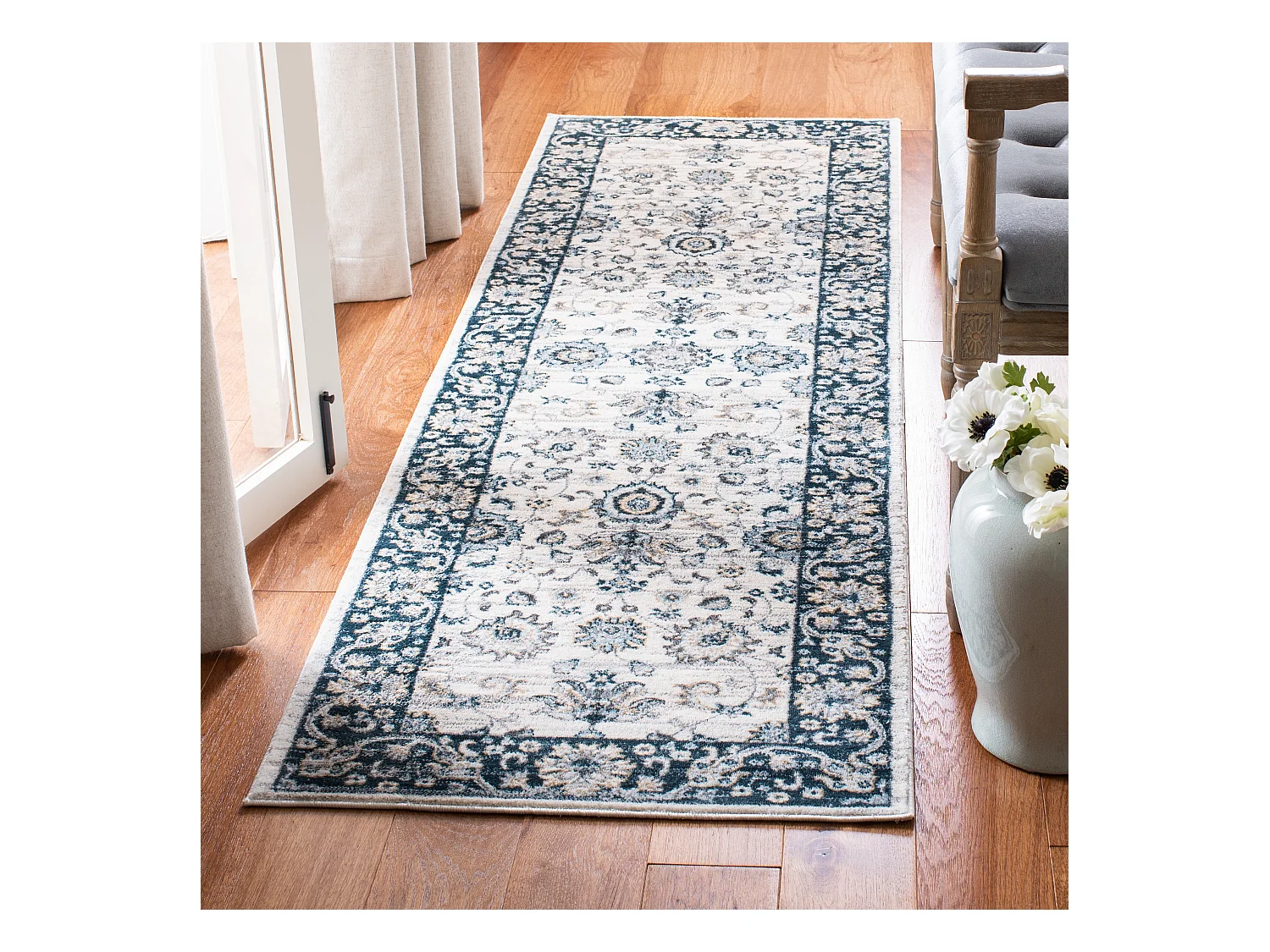 Tapis Neutre/Bleu Marine 66 X 213 cm - Alayna