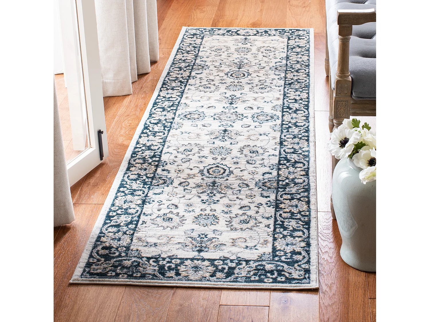 Tapis Neutre/Bleu Marine 66 X 213 cm - Alayna