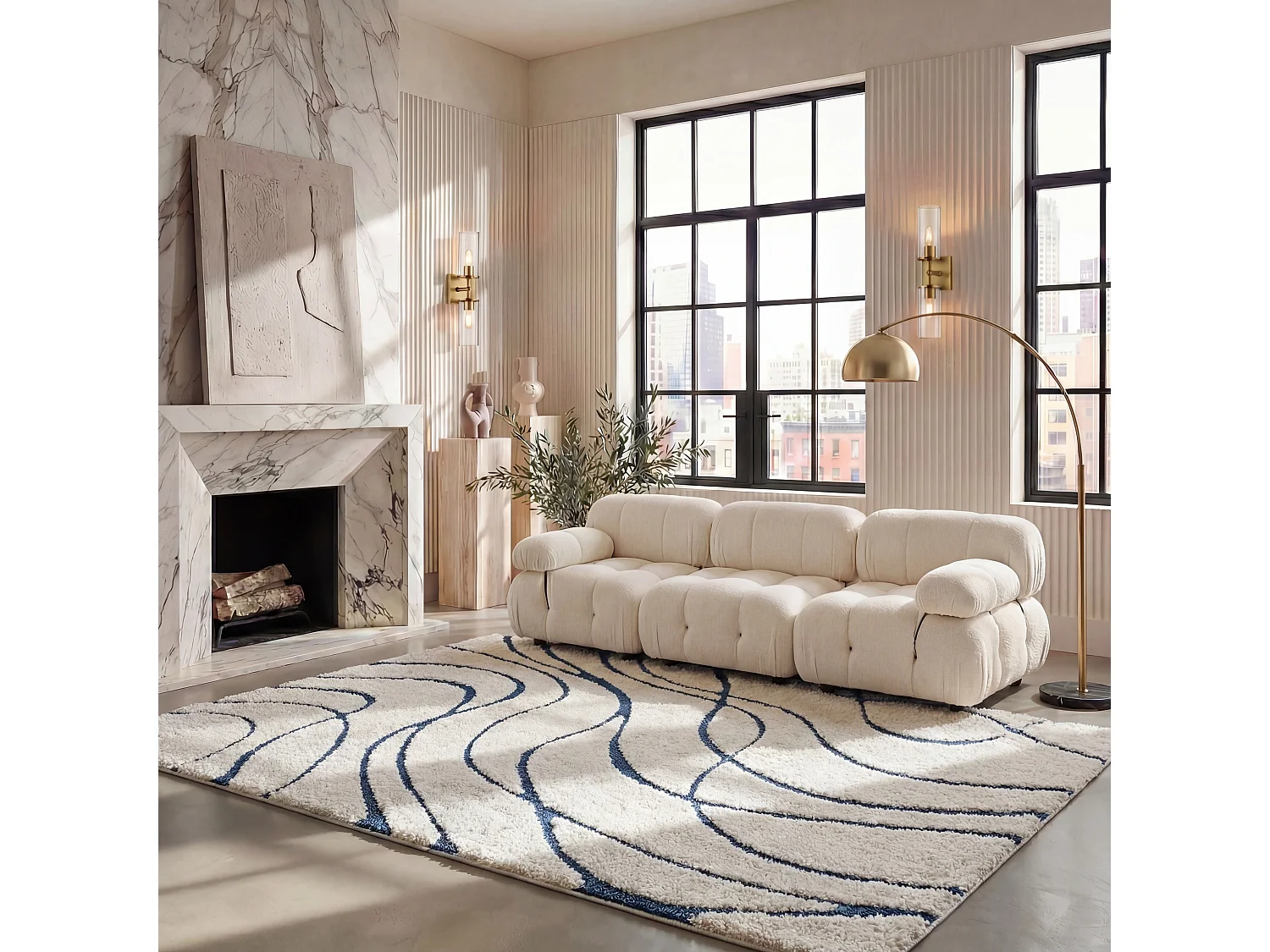 Tapis Crème/Bleu 236 x 305 cm - Naples