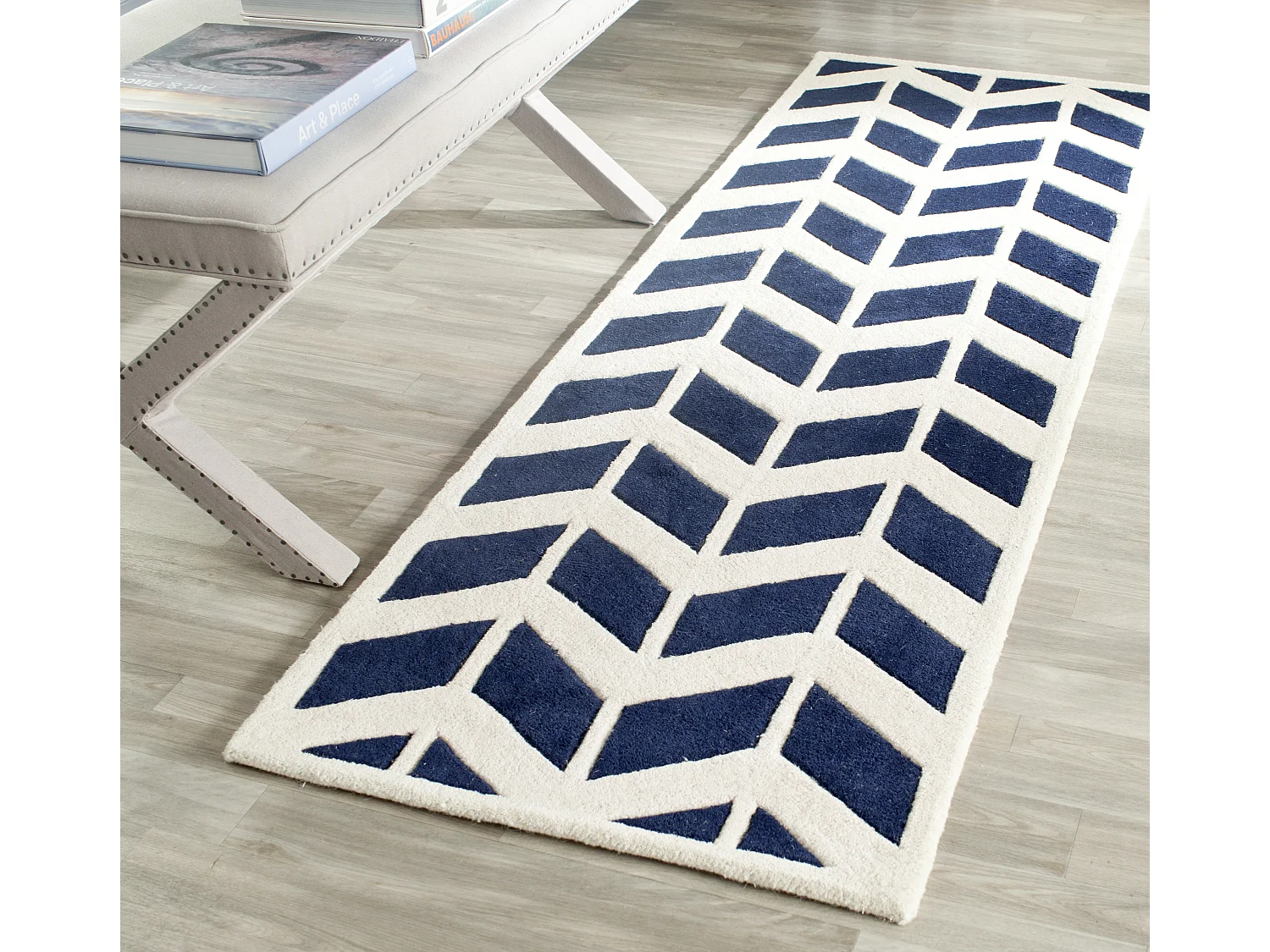Tapis Bleu Marine/Neutre 69 X 213 cm - Merry