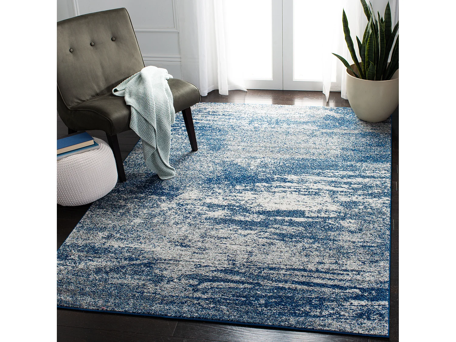 Tapis Bleu Marine/Neutre 122 X 183 cm - Eva
