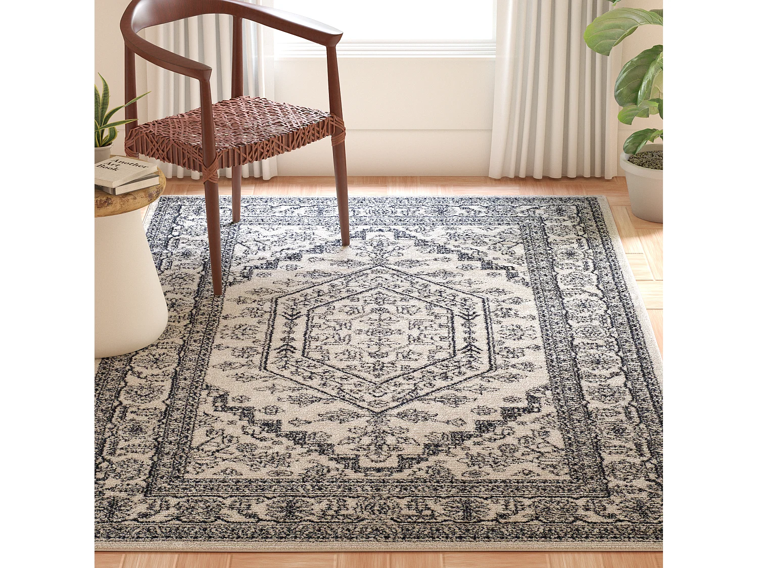 Tapis Neutre/Bleu Marine 91 X 152 cm - Arianwen