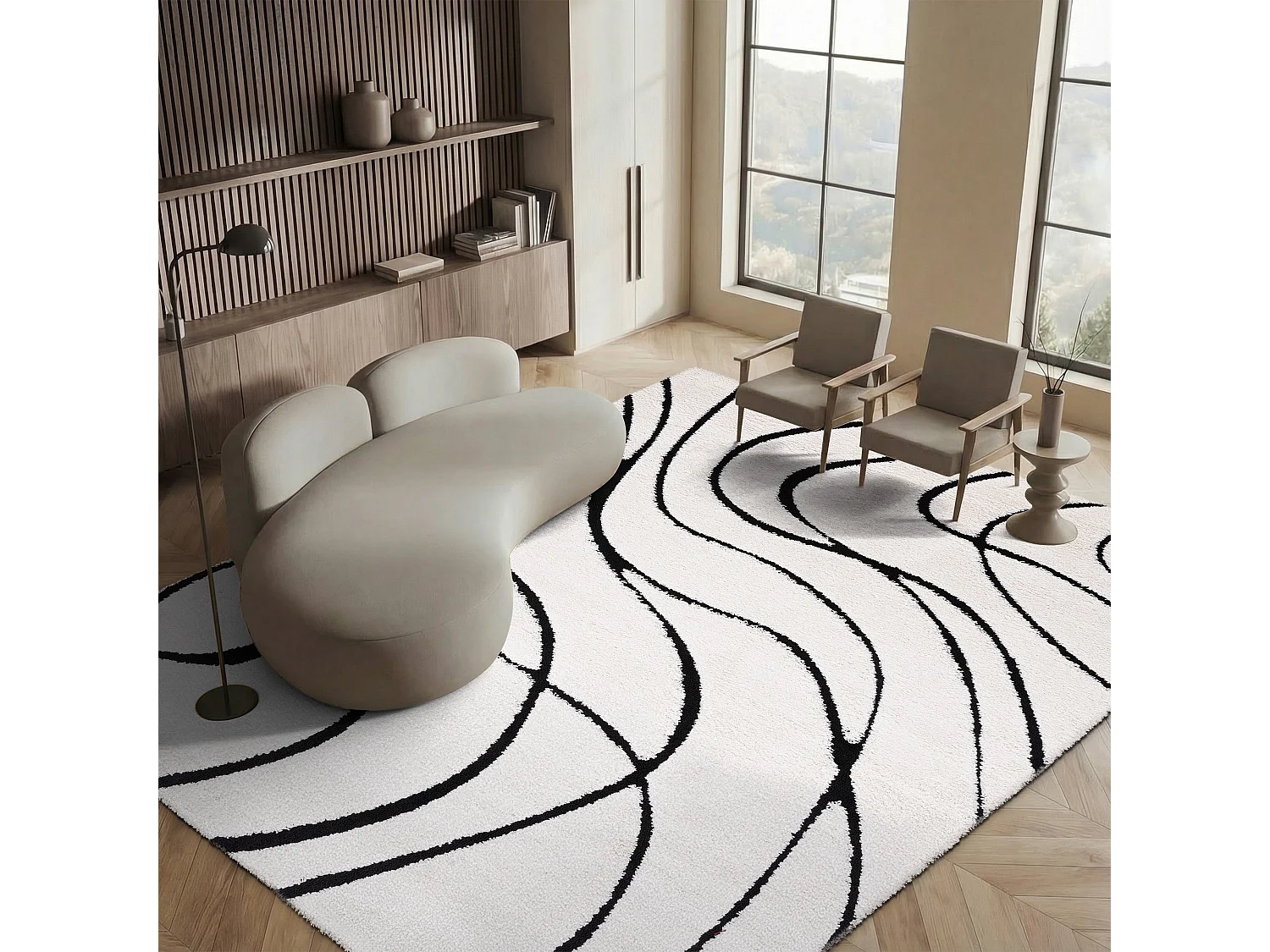 Tapis Ivoire/Noir 236 x 305 cm - Naples