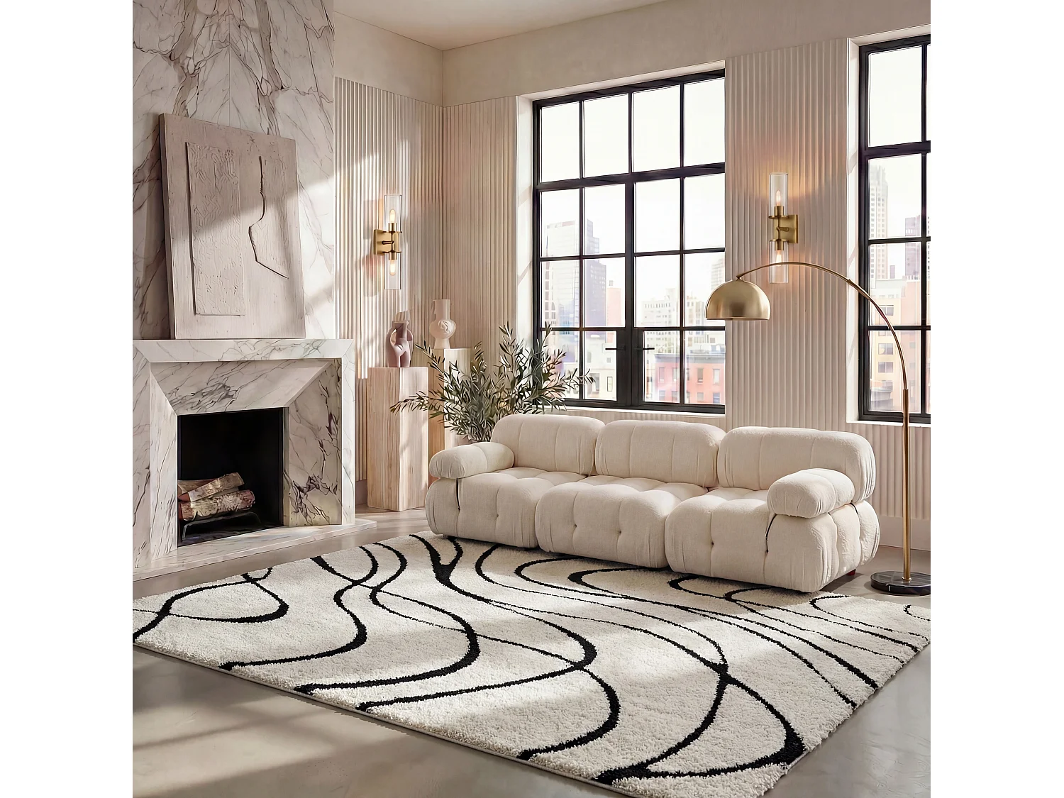 Tapis Ivoire/Noir 236 x 305 cm - Naples
