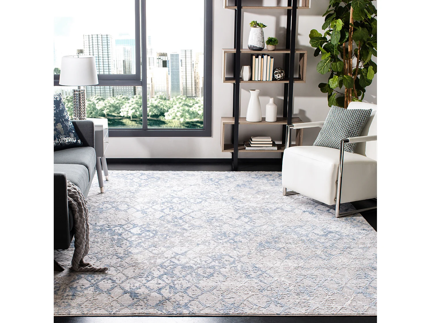 Tapis Gris clair/Bleu 236 x 305 cm - Léa