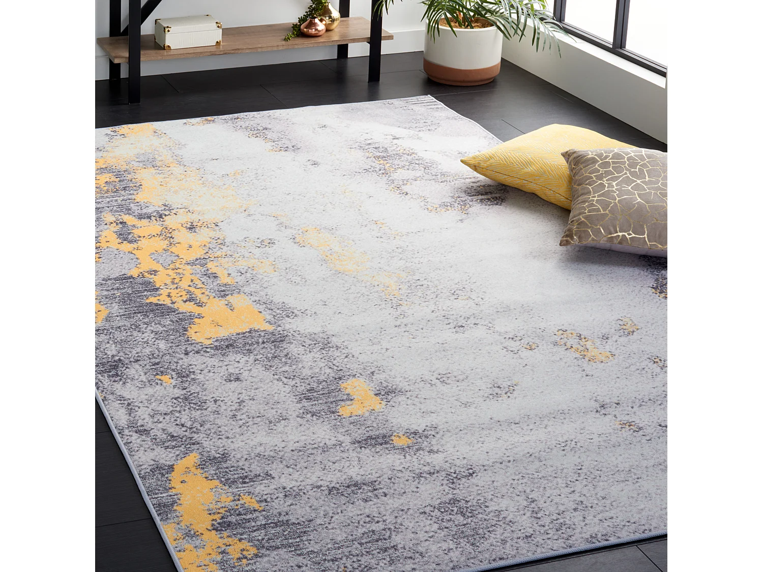 Tapis Gris/Or 122 X 183 cm - Unique