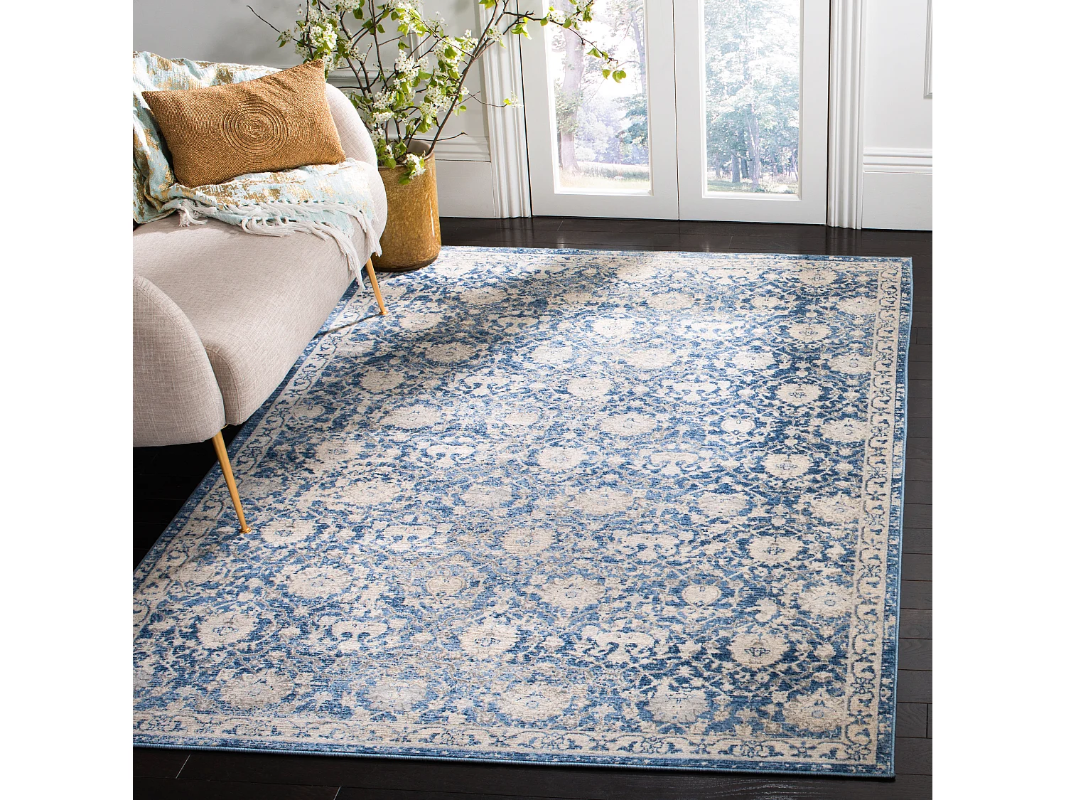 Tapis Bleu marine ; Creme 183 X 274 cm - Flo