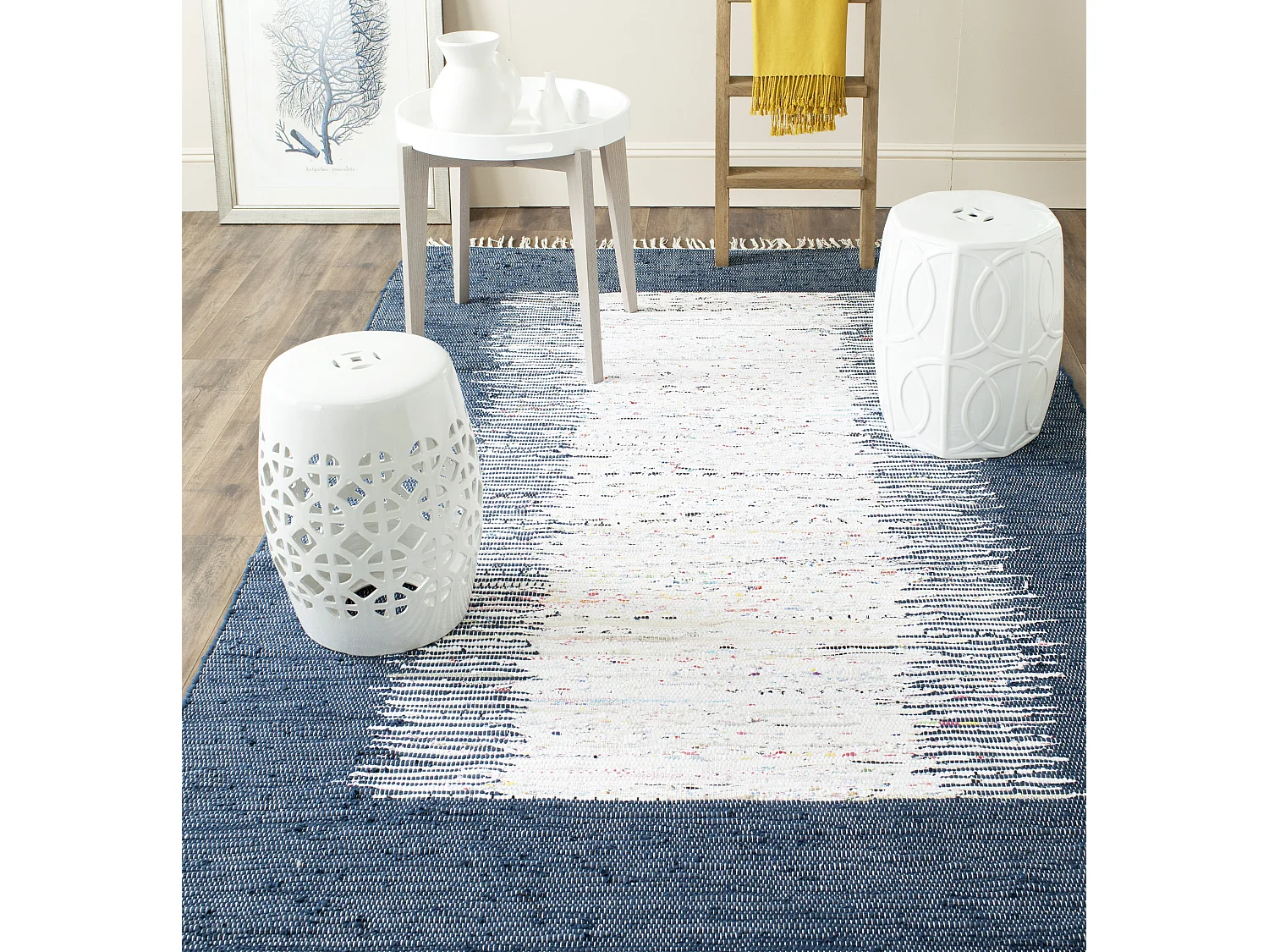 Tapis Neutre/Bleu Marine 76 X 122 cm - Saltillo