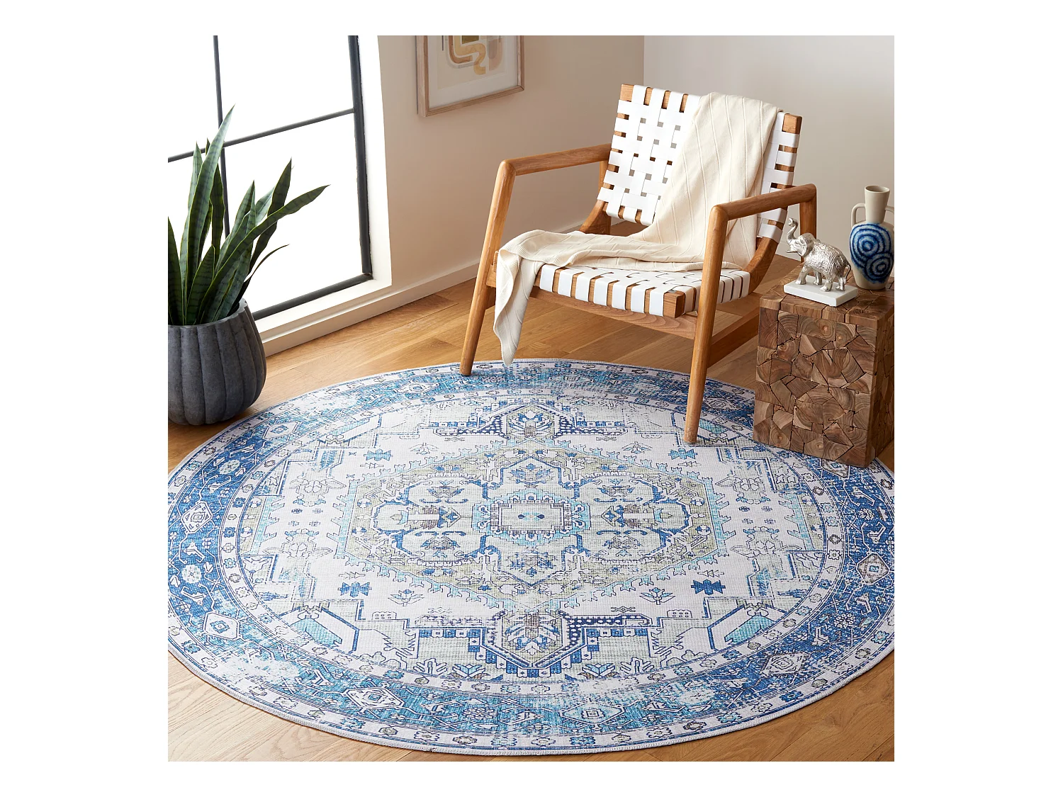 Tapis Beige/Bleu 183 X 183 cm - Lipa