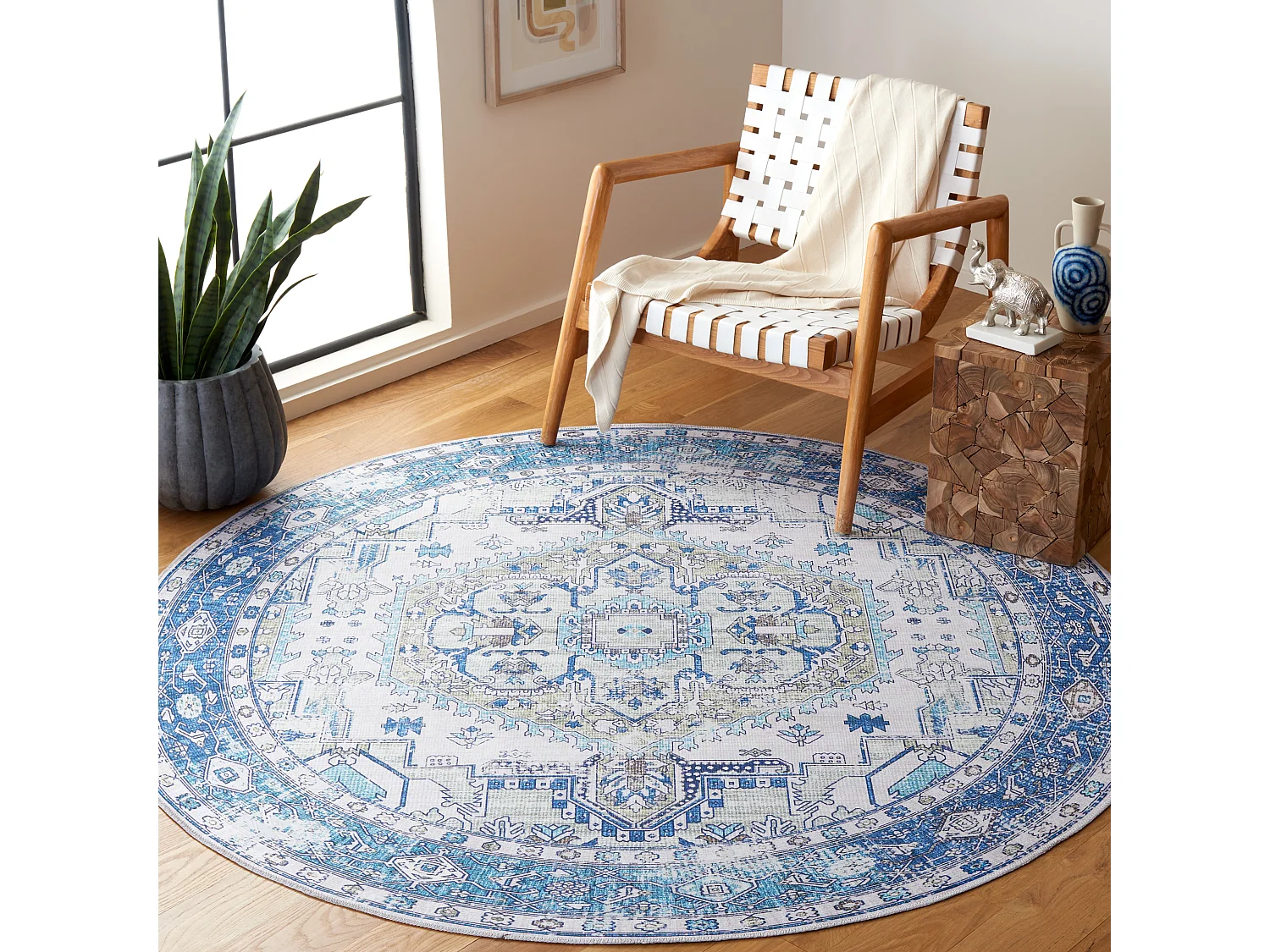 Tapis Beige/Bleu 183 X 183 cm - Lipa