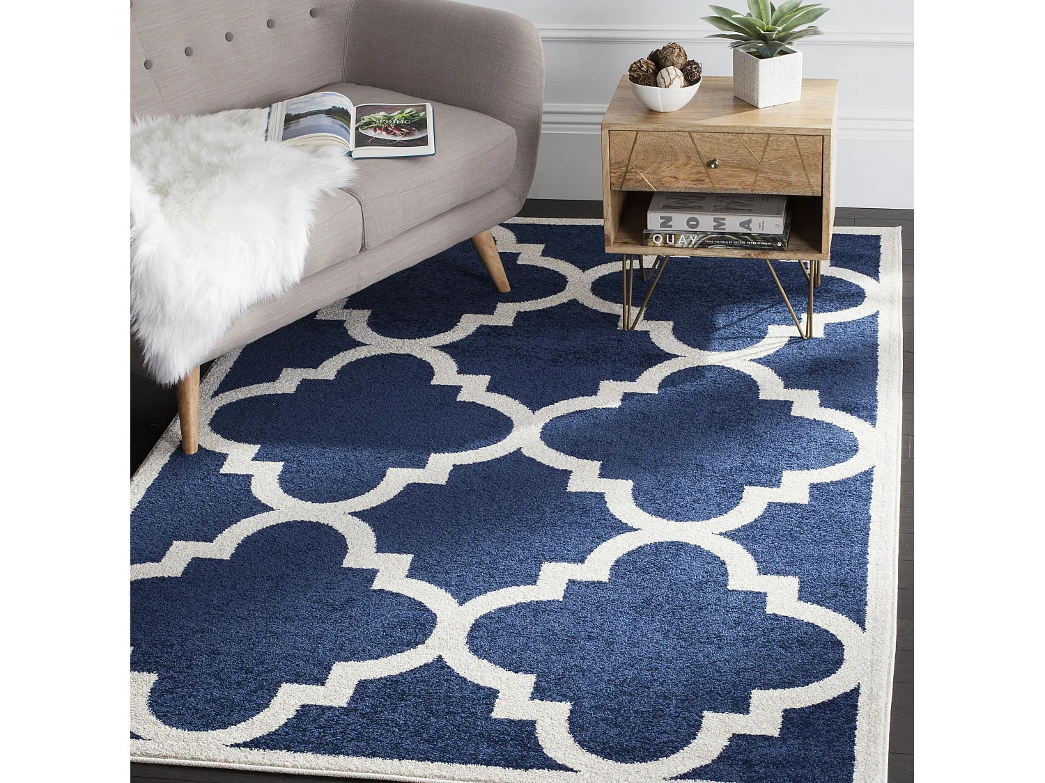 Tapis Bleu Marine/Neutre 213 X 213 cm - Natia