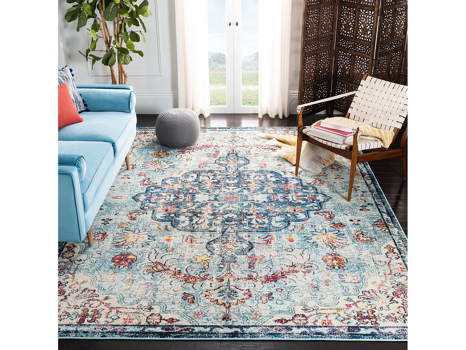 Tapis Bleu marine/Bleu clair 91 X 152 cm - Maia