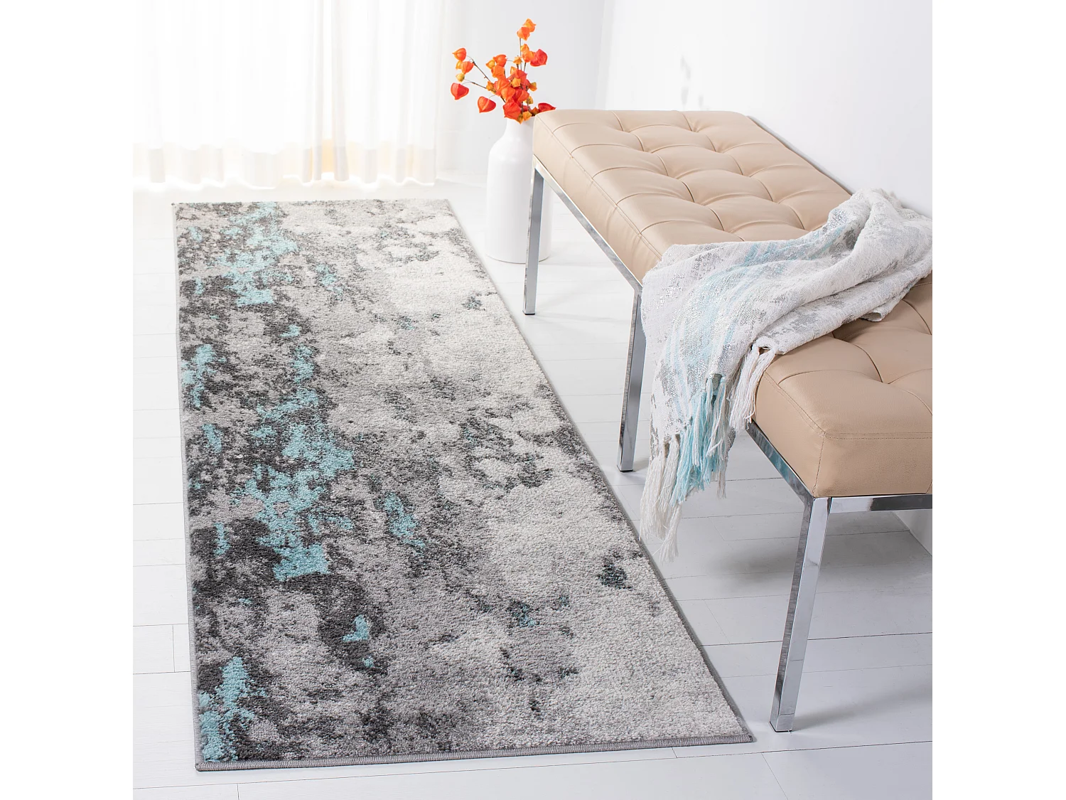 Tapis Turquoise/Gris 76 X 183 cm - Evelyn