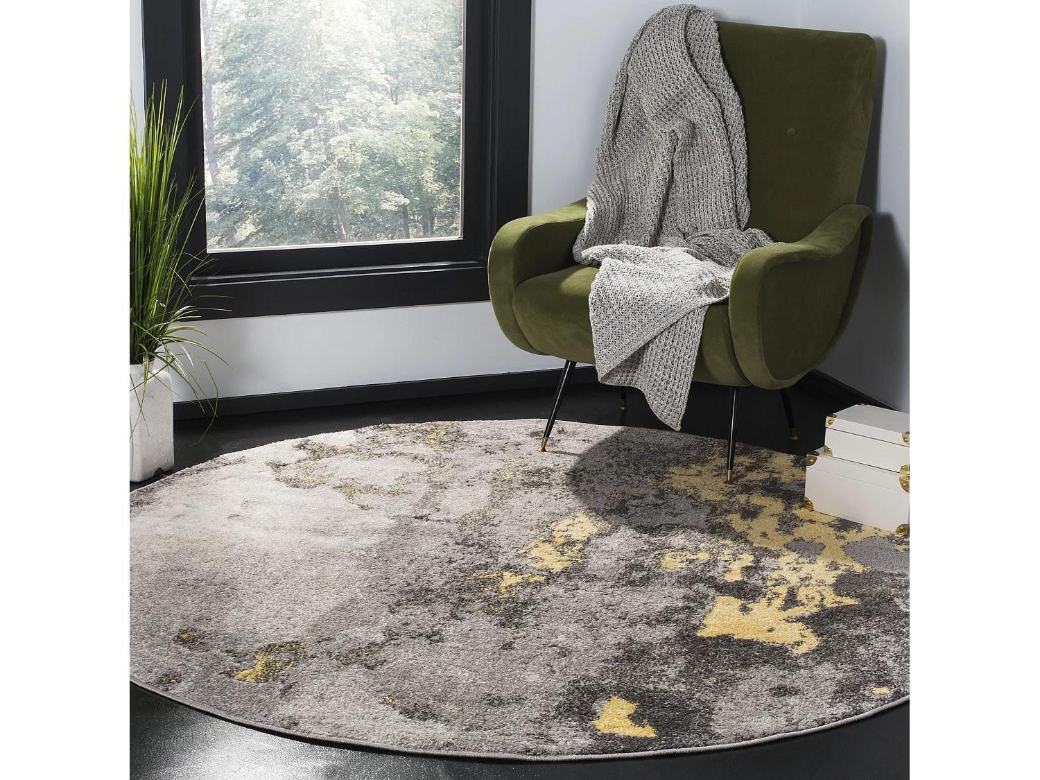Tapis Gris/Jaune 201 X 201 cm - Evelyn