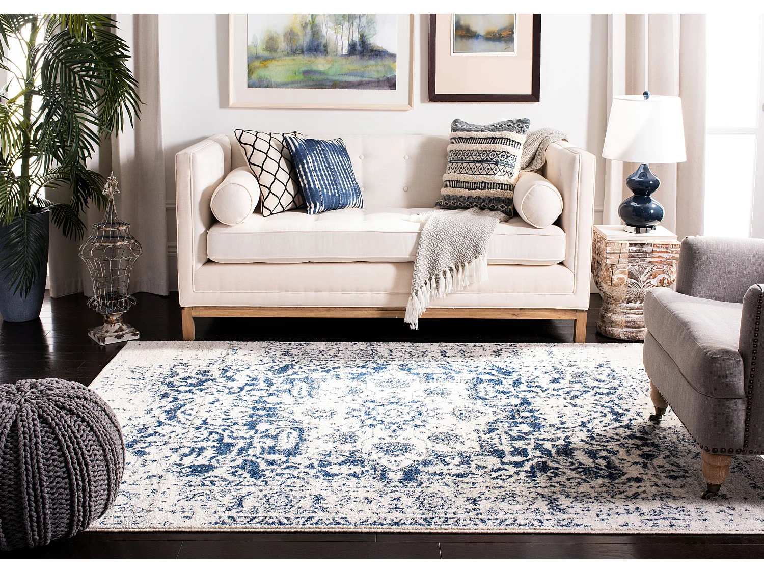 Tapis Neutre/Bleu Marine 160 X 229 cm - Merryl