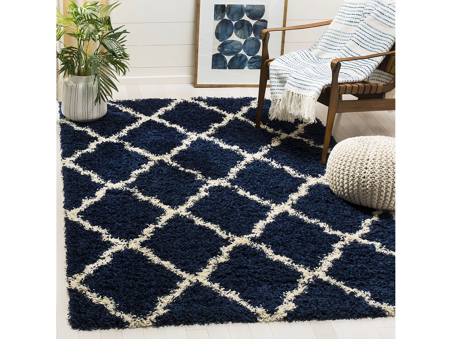 Tapis Bleu Marine/Neutre 122 X 183 cm - Aldo