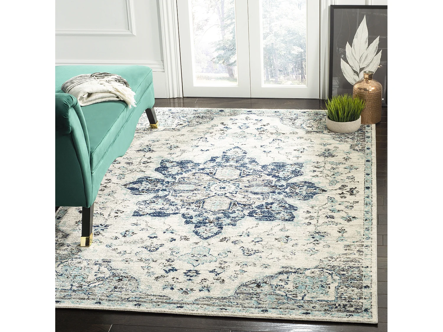 Tapis Neutre/Bleu Marine 122 X 183 cm - Lyanna
