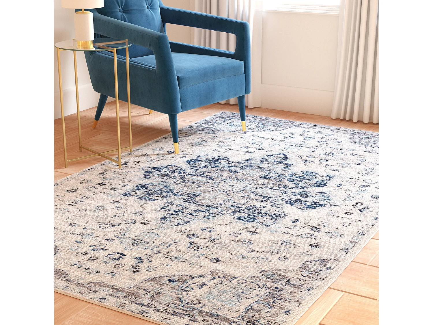 Tapis Neutre/Bleu Marine 122 X 183 cm - Lyanna