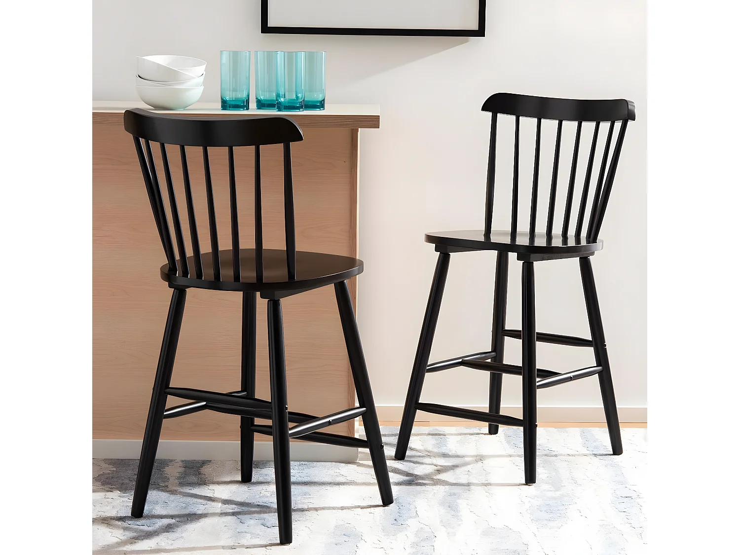 Lot de 2 Tabourets de bar Noir 50 X 50 X 95 cm - Galena