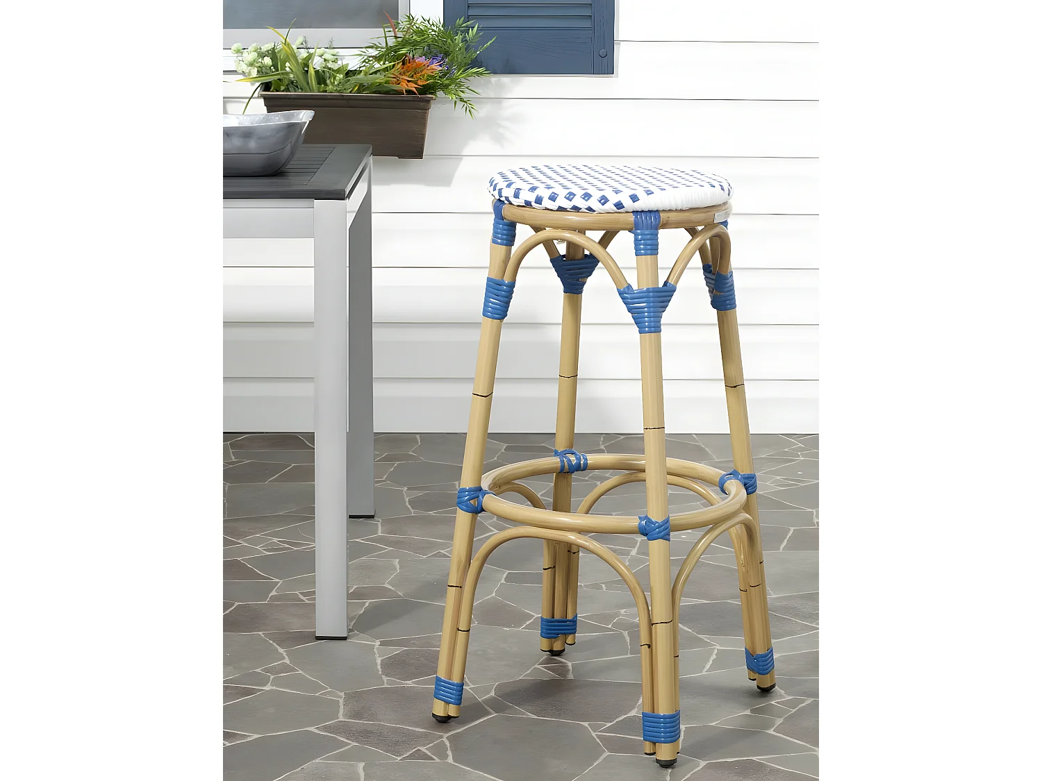 Tabouret de bar extérieur Bleu & blanc & marron clair 52 X 52 X 76.2 cm - Oneida