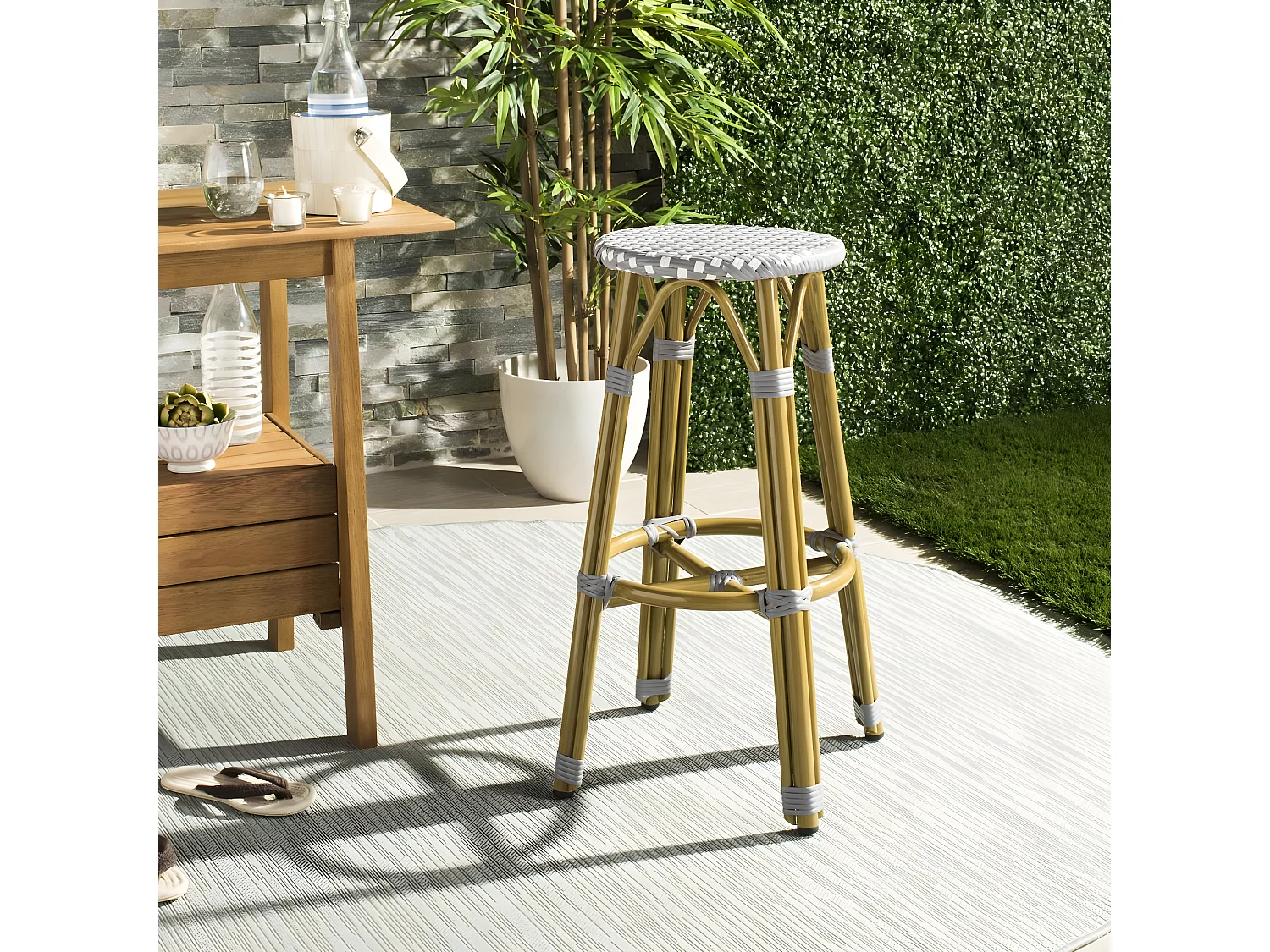 Tabouret de bar extérieur Gris et blanc 52 X 52 X 76.2 cm - Jeraldine