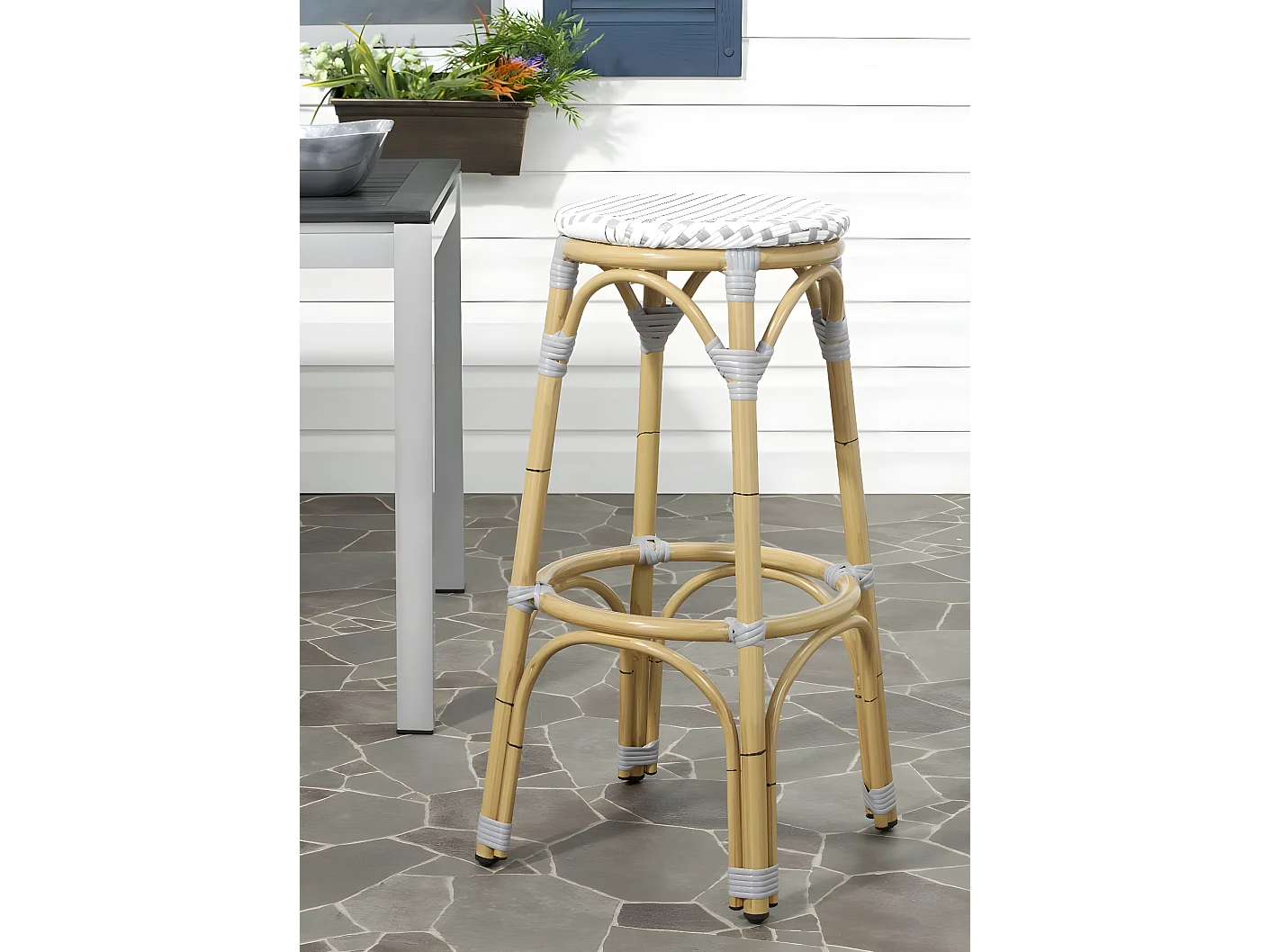 Tabouret de bar extérieur Gris & blanc & marron clair 52 X 52 X 76.2 cm - Oneida