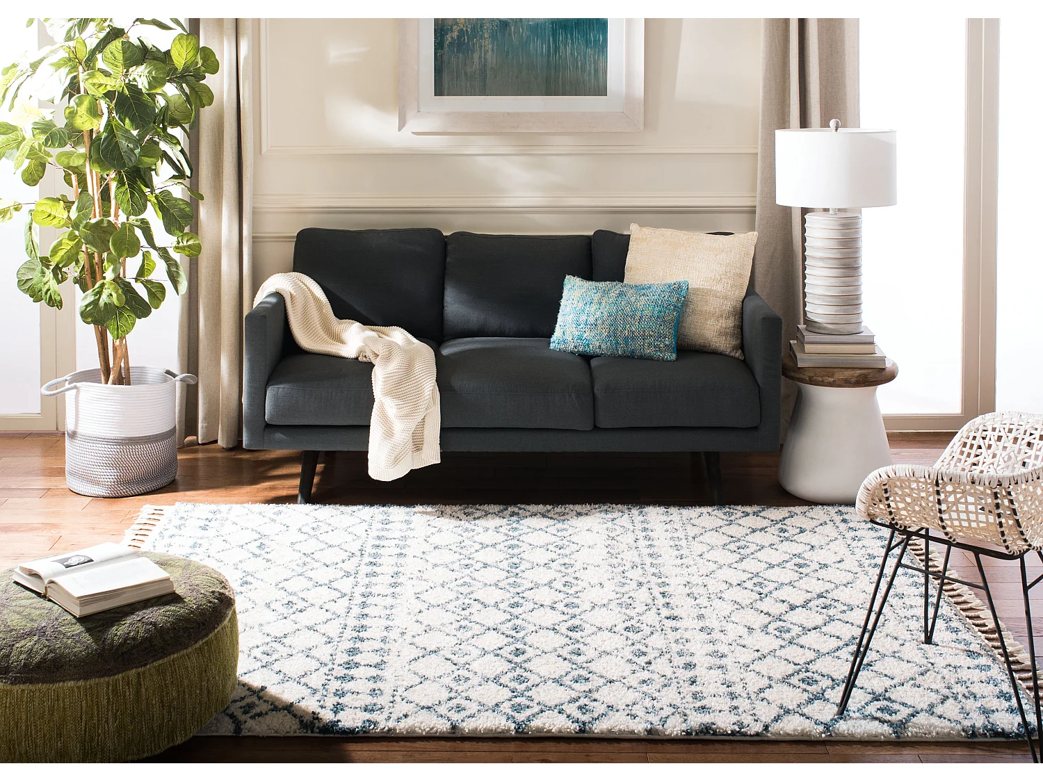 Tapis Neutre/Bleu 160 X 229 cm - Rabat