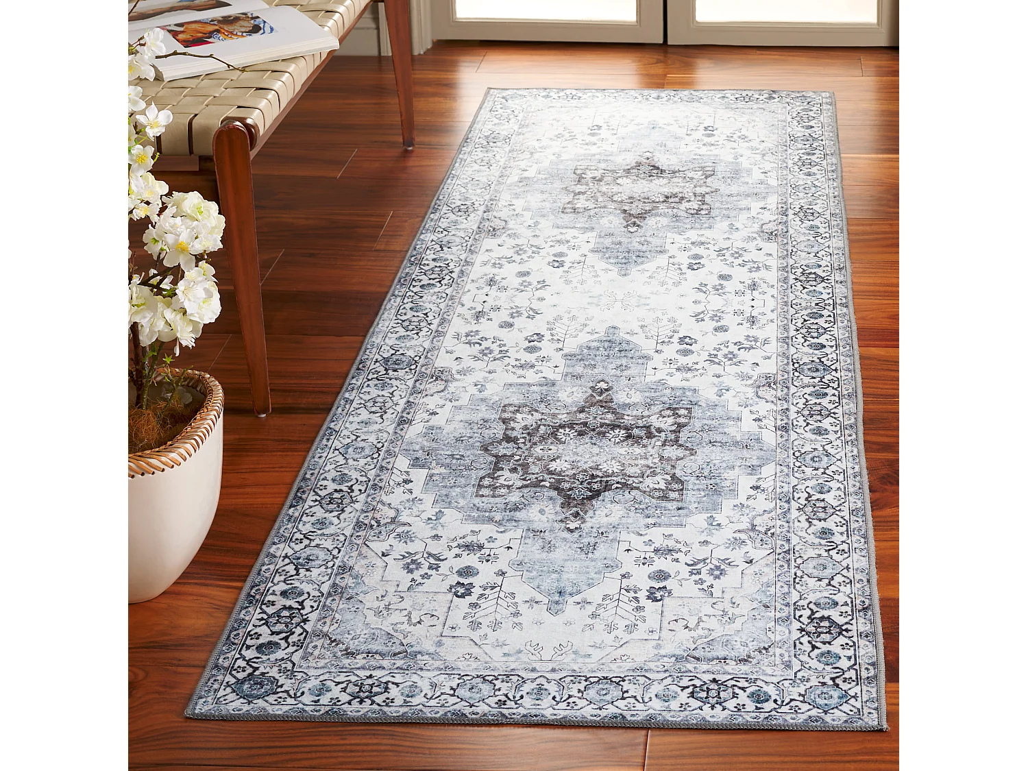 Tapis Ivoire/Bleu 76 X 244 cm - Coraline