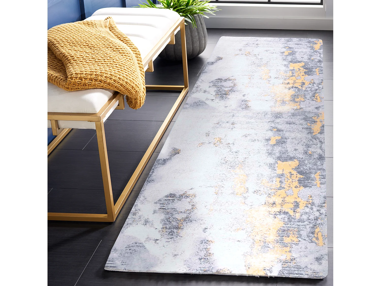 Tapis Gris/Or 76 X 244 cm - Unique