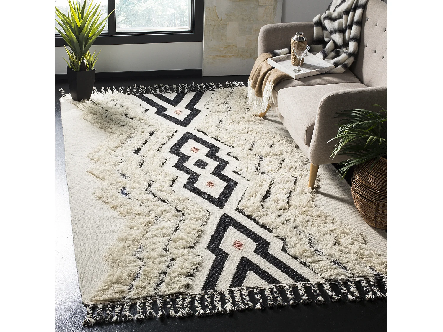 Tapis Neutre/Noir/Bleu 122 X 183 cm - Alena