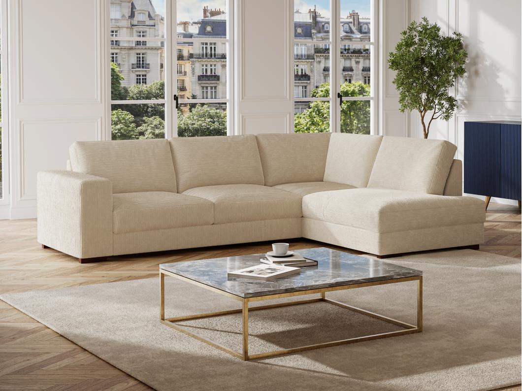 Canapé d'angle droit en velours côtelé beige MESETA