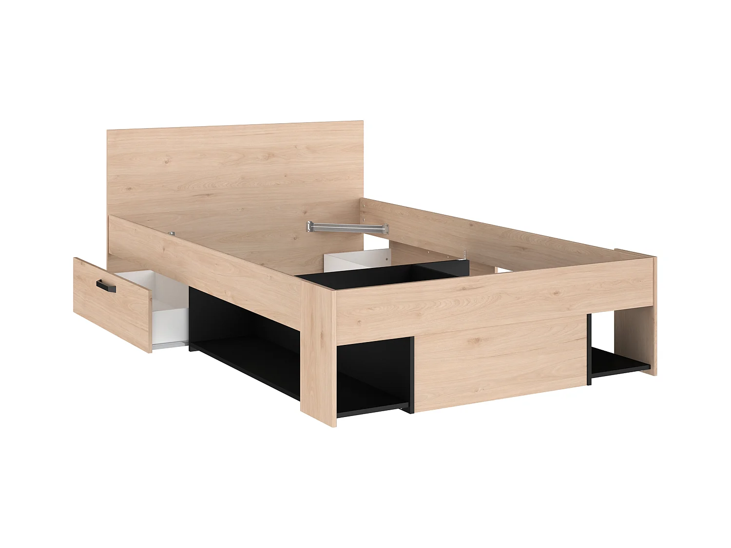 Łóżko 120 x 190/200 cm  ze skrzynią i - Naturalny i czarny - KINSELIA