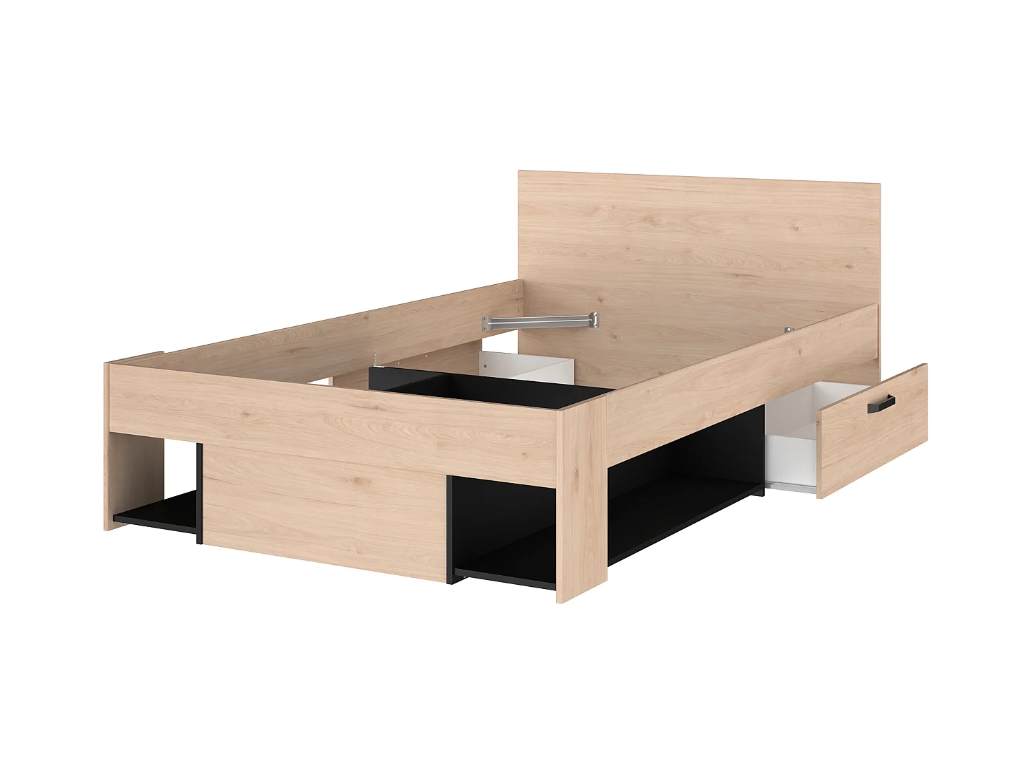 Łóżko 120 x 190/200 cm  ze skrzynią i - Naturalny i czarny - KINSELIA