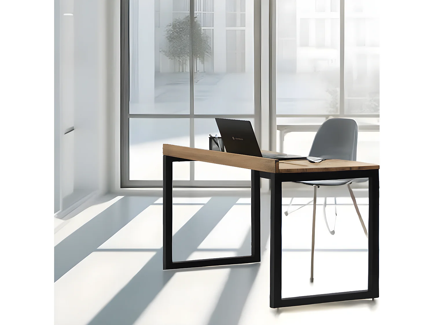 Table de bureau NaturalWood en style  Industriel. Pieds noir.  118X60x75cm. Bois massif de pin 18mm finition naturel.  BOX FURNITURE.