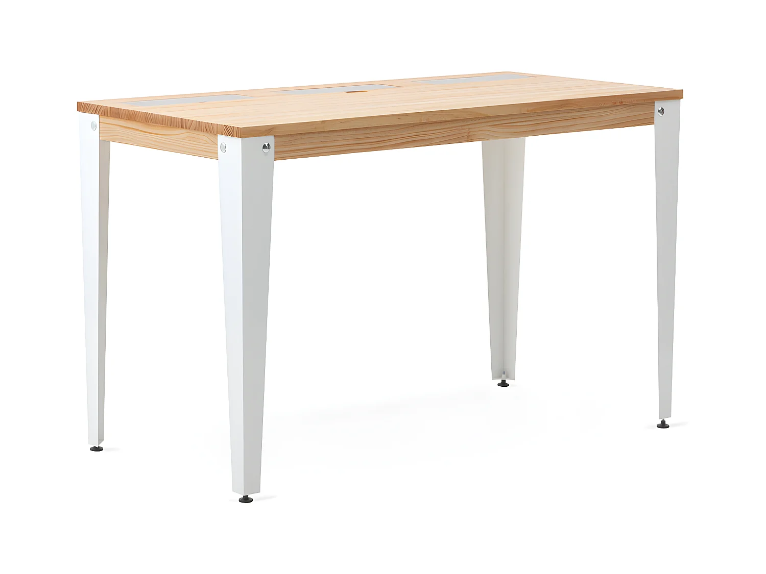 Mesa Lunds con 3 Compartimentos 120x60x74cm Blanco en madera maciza acabado natural estilo nórdico industrial Box Furniture