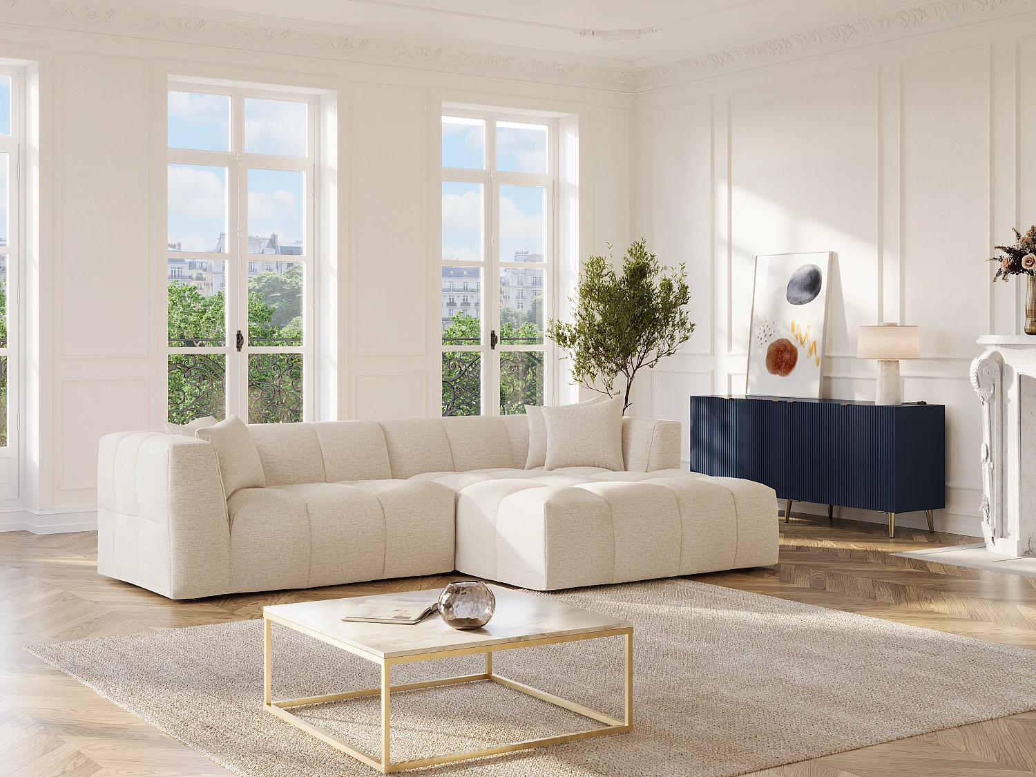 Höger soffhörna i beige tyg NAEMIA från Maison Céphy