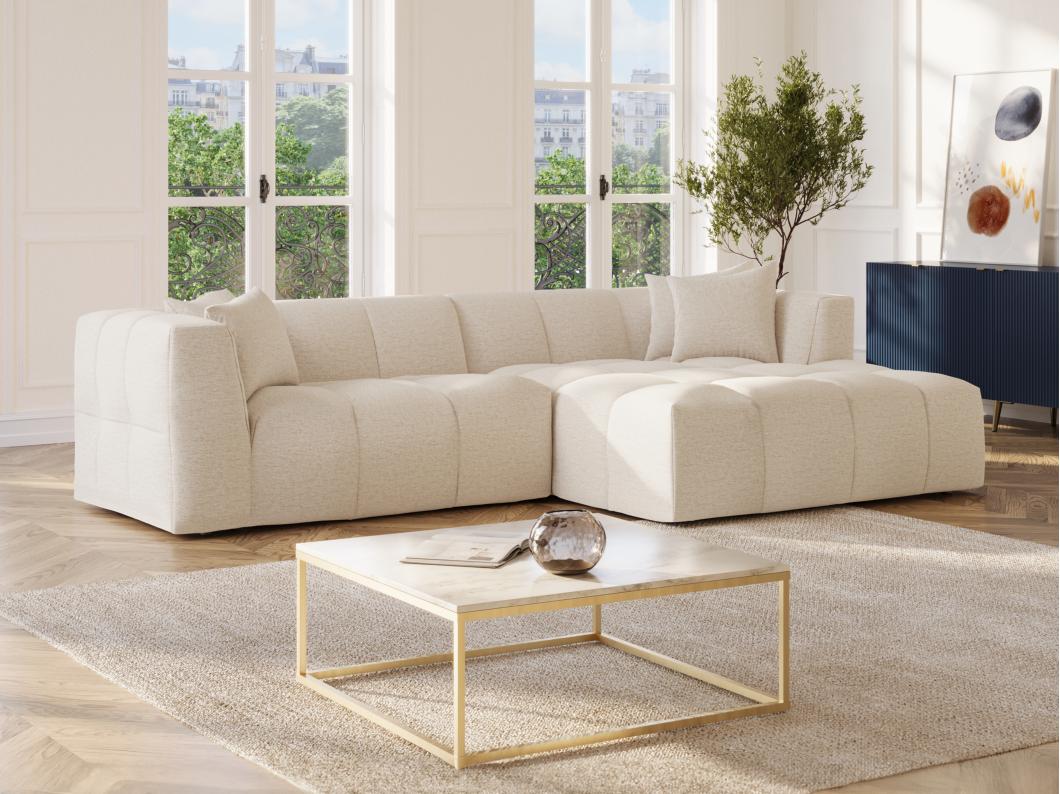 Canapé d'angle droit en tissu beige NAEMIA de Maison Céphy