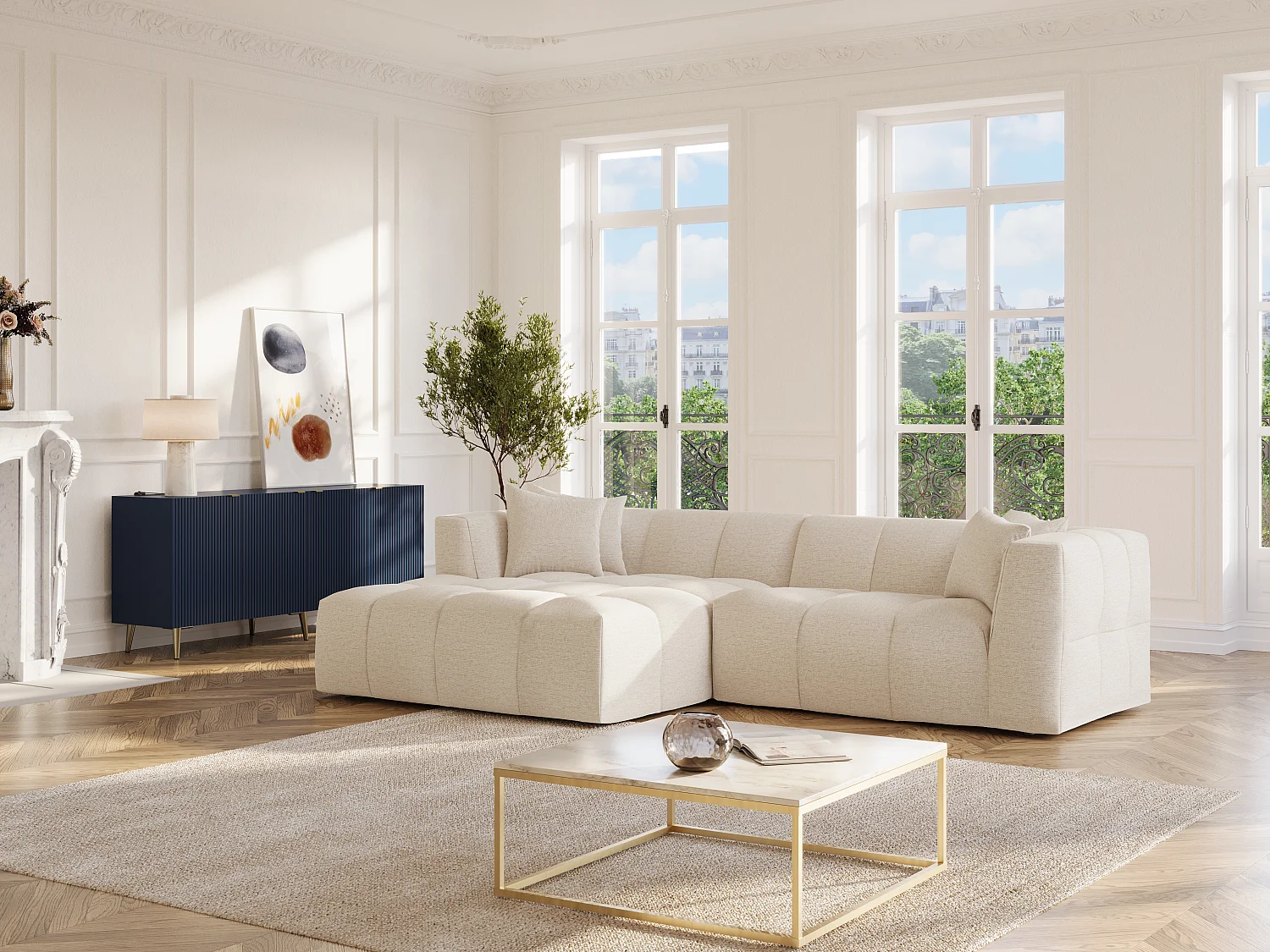 Ecksofa - Ecke links - Stoff - Beige - NAEMIA von Maison Céphy