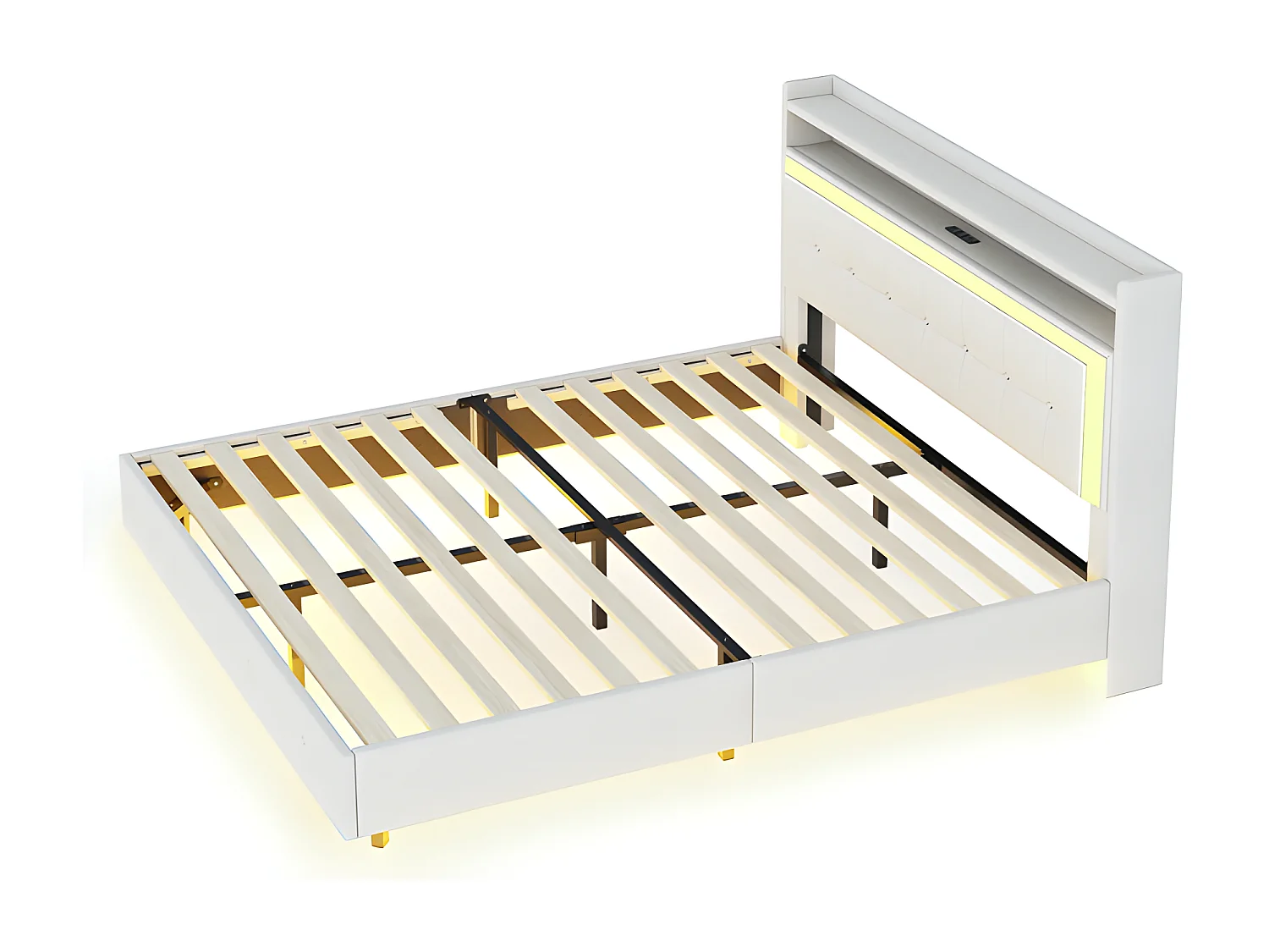 Gewatteerd bed 160x200cm in linnenstof - met USB-aansluiting en LED - Beige